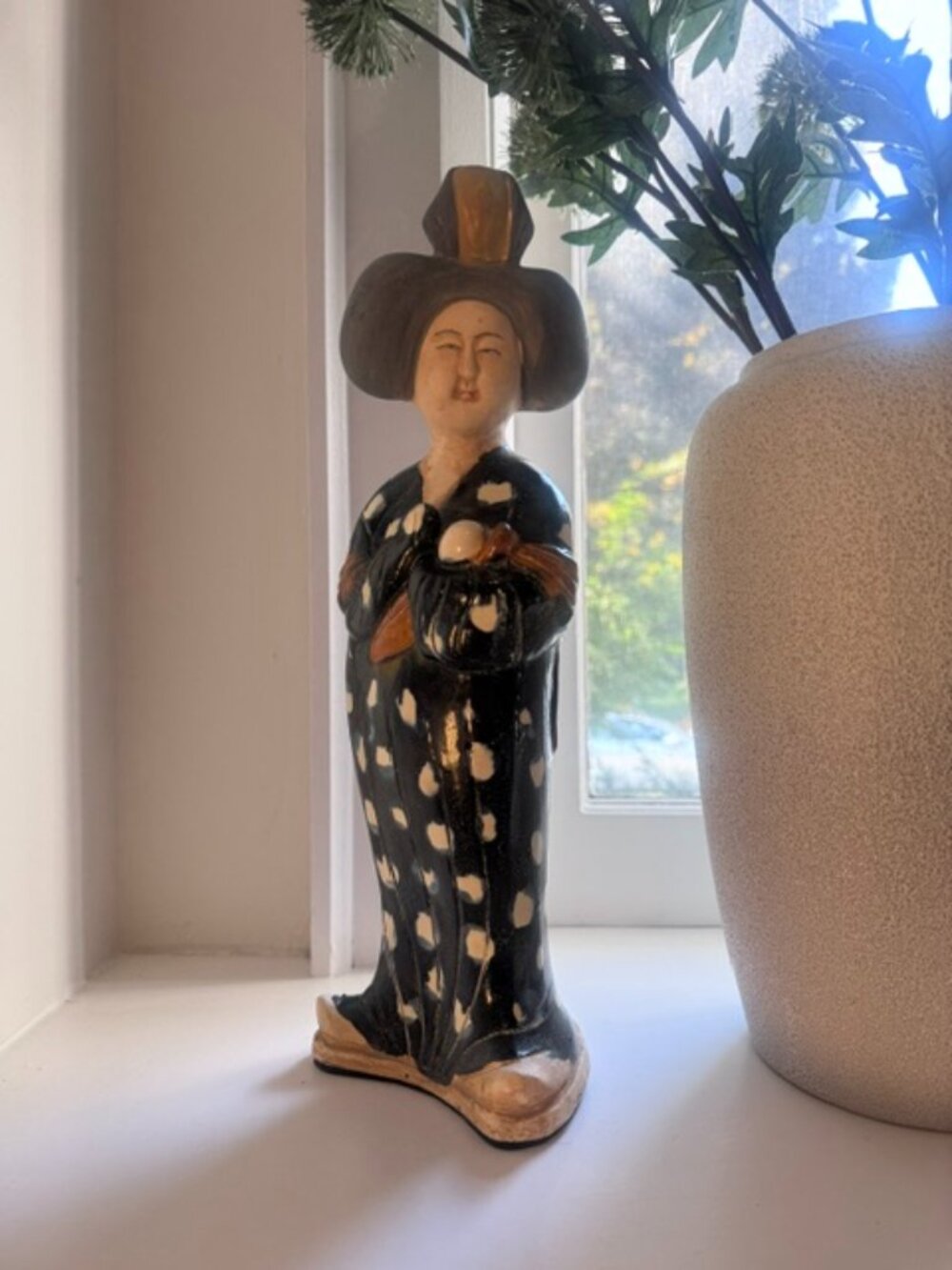 Vintage 14.5" Cobalt Blue Tang Style Court Lady Figurine - Chinoiserie